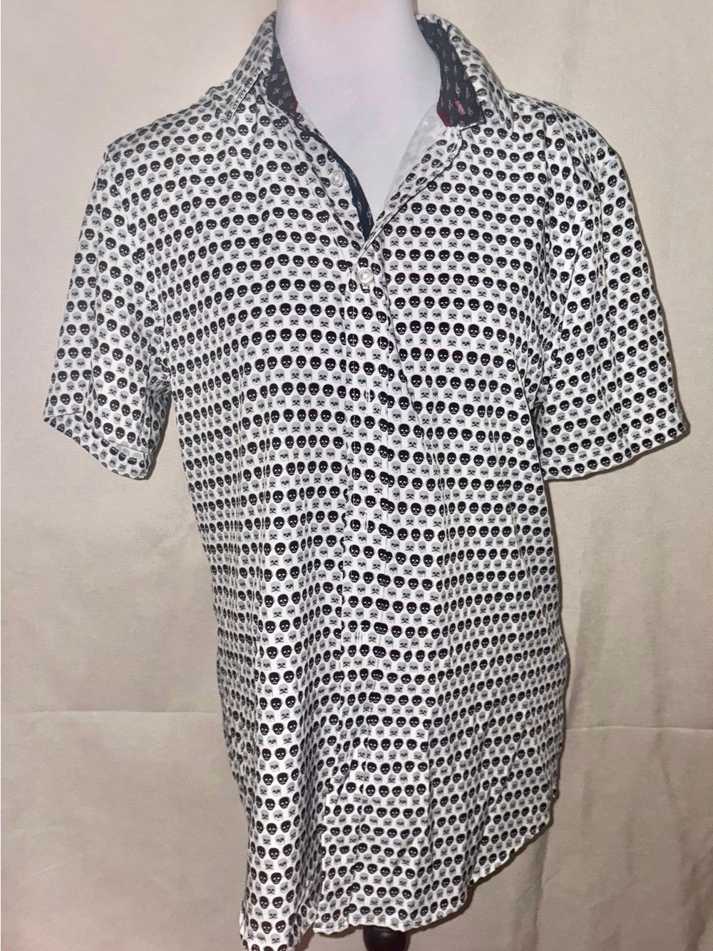 International Report Men’s M Skull Print Button Up Shirt 4 Way Stretch Punk